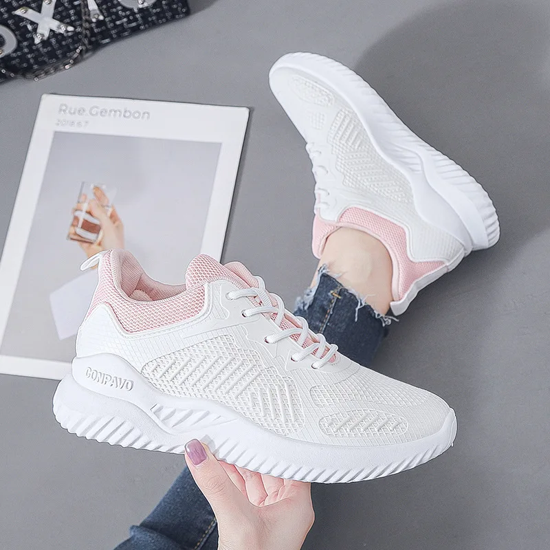 Women's Fashion Vulcanized Shoes Light Color Soft Comfortable Breathable Lightweight Mesh Running Anti-slip Sneakers Sapatos