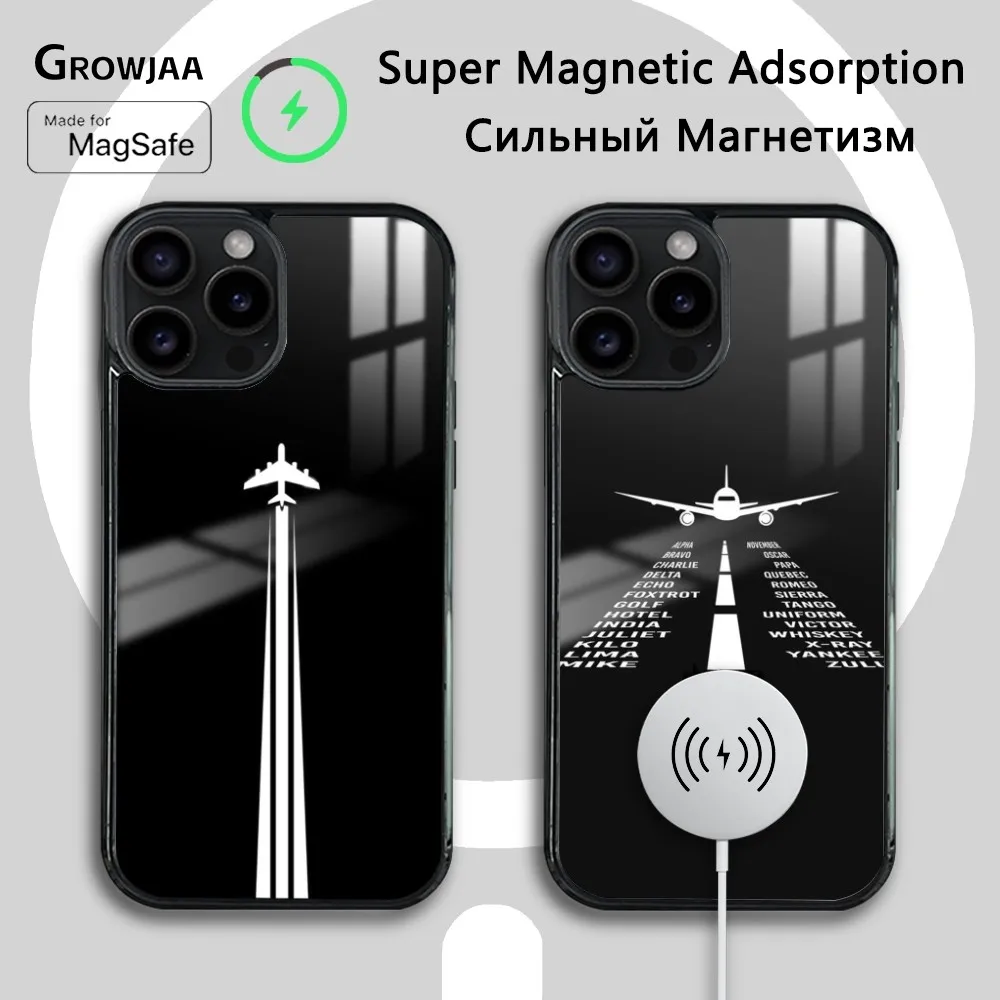 

Airplane Line Art Phone Case For iPhone 16 15 14 13 12 11 Pro Max Plus Mini Magsafe Mirror Wireless Magnetic Cover