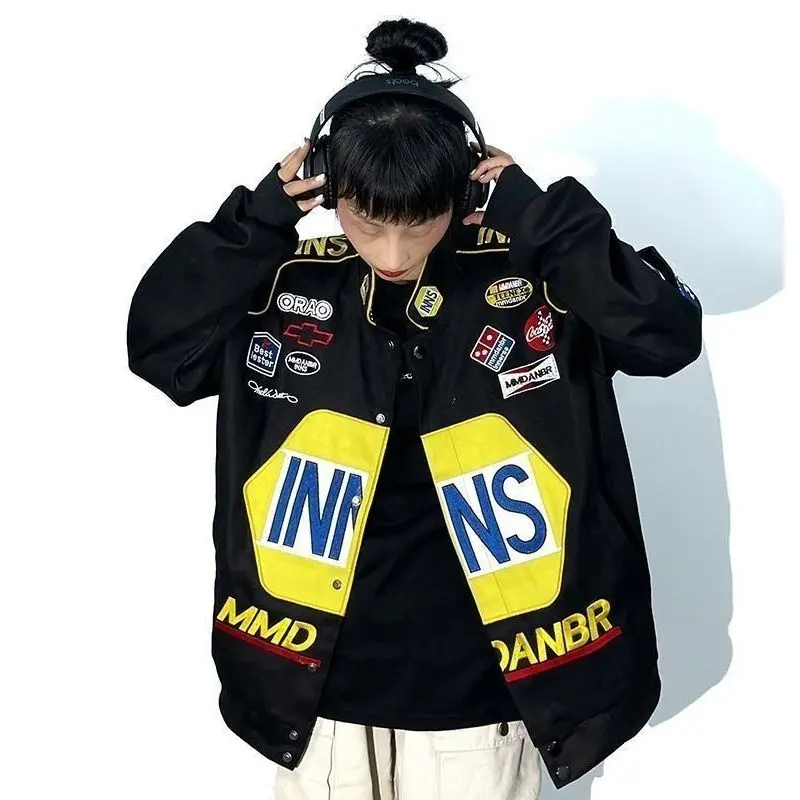 

Бейсбольная куртка в стиле ретро, уличная одежда в стиле хип-хоп для мужчин и женщин, повседневные топы, одежда для мотогонок, верхняя одежда