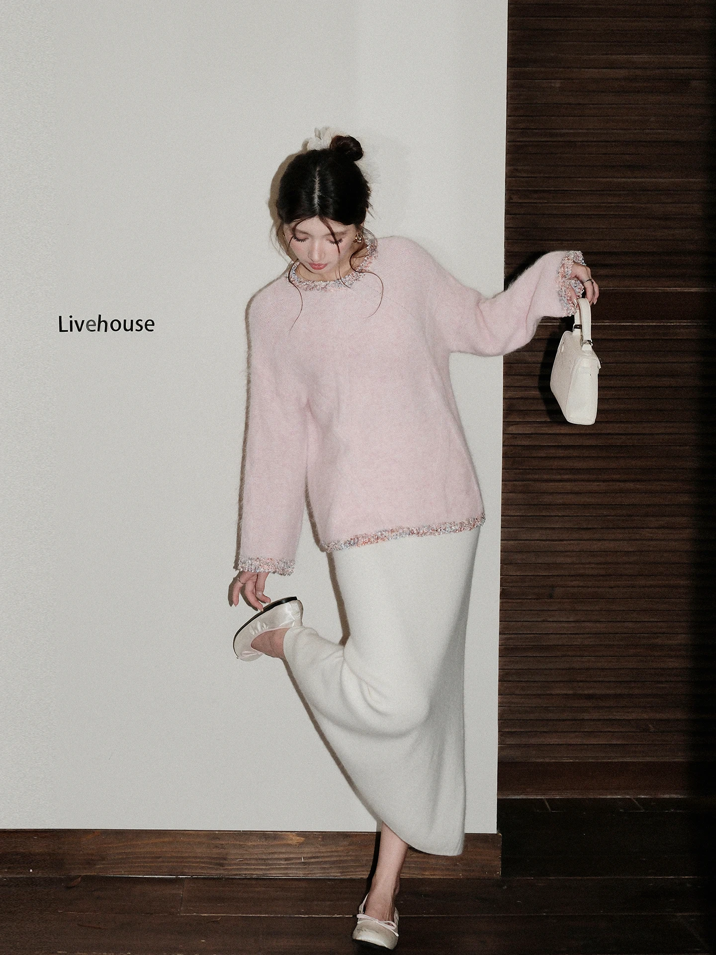 

Soft Knitted A-Line Skirt for Women Gentle White Split High Waist Polyester Fiber Ci Commute Unique Personali Drapey