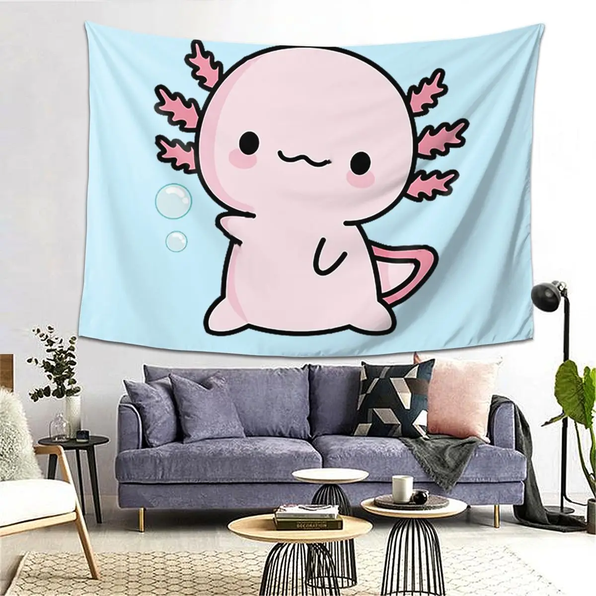 

Cute Axolotl Salute Tapestry Decor Art Aesthetic Tapestries for Living Room Bedroom Home Wall Cloth Wall Hanging