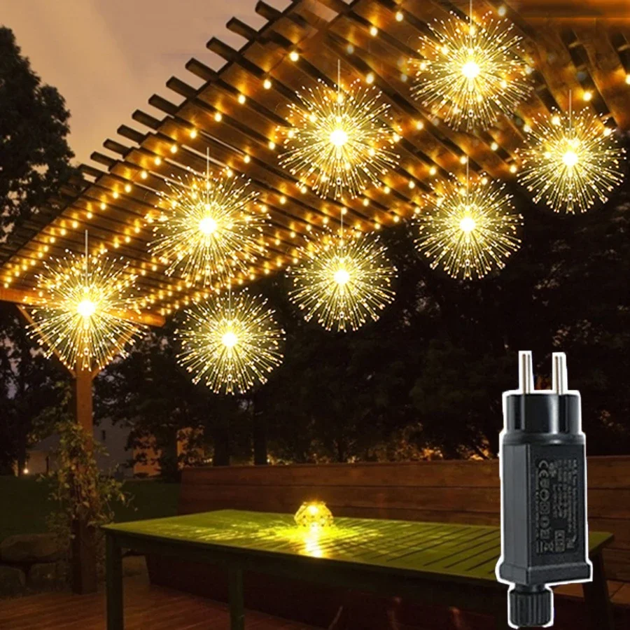 

8 Modes Christmas Party Firework Light 120/600/1200 LED Starburst Light Outdoor Copper Wire Hanging Fireworks Fairy Light