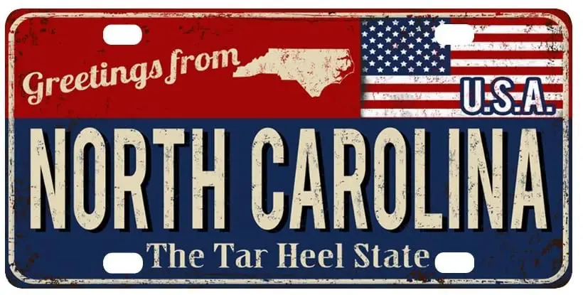 InterestPrint Greetings from North Carolina Rusty Metal Sign with USA Flag Metal License Plate Tag Sign Decor for Car Woman Man