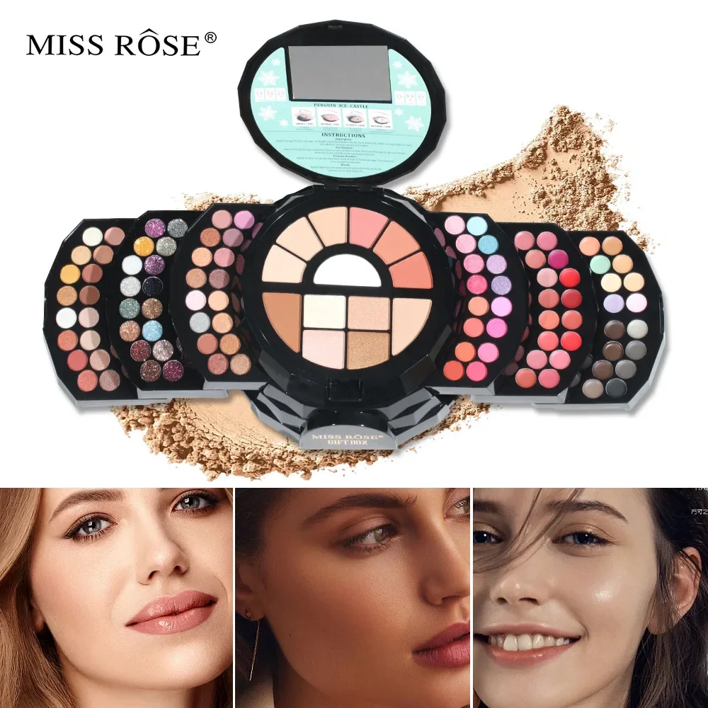 لوحة مكياج MISSROSE متعددة الألوان مع أحمر شفاه ظلال عيون وأحمر خدود ومجموعة بودرة عالية اللمعان تتضمن مرآة