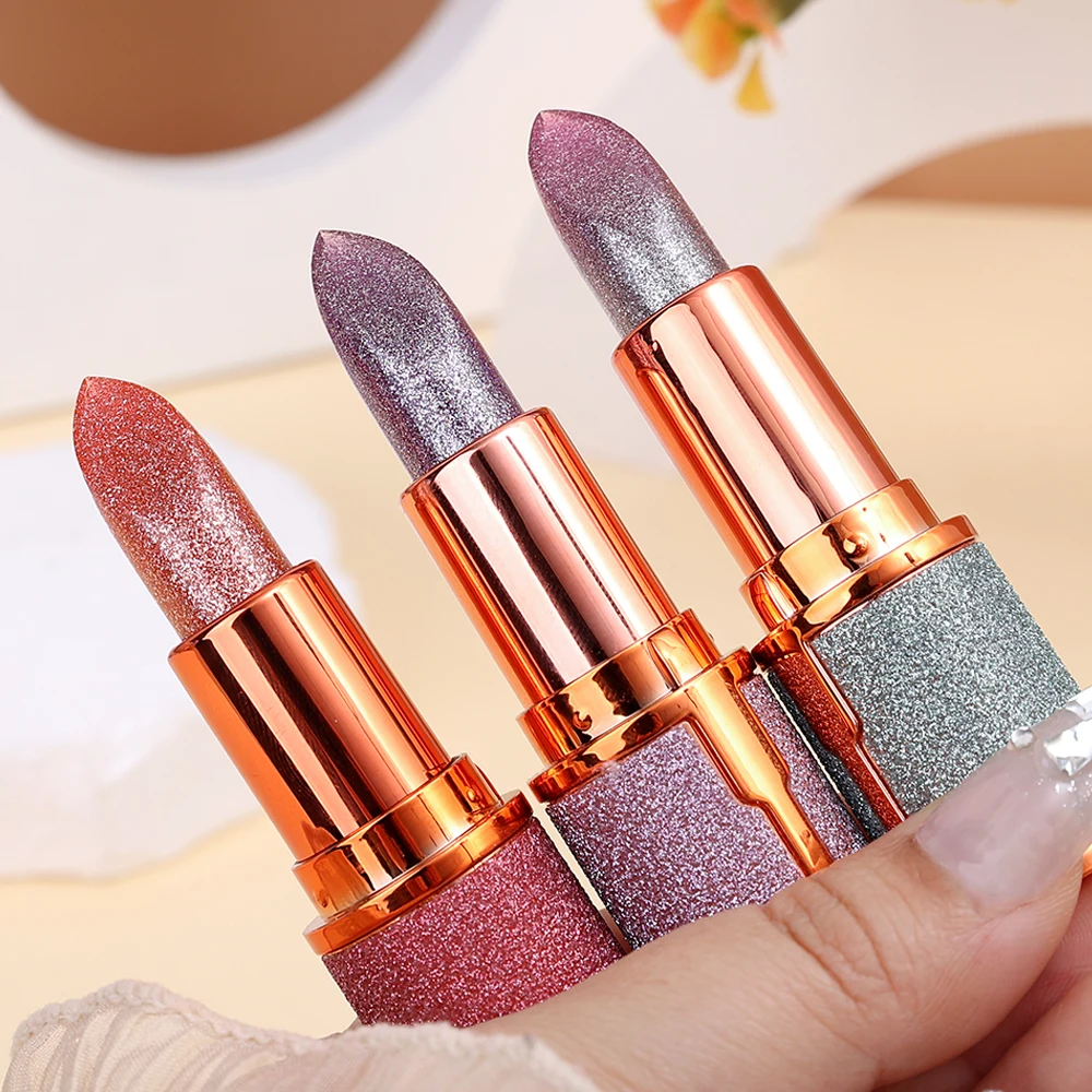 Temperatura Batom Brilho de Mudança de Cor Brilhante Brilhante Diamante, Impermeável, Hidratante Durável, Vermelho, Rosa, Maquiagem Sexy Lip, 1pc