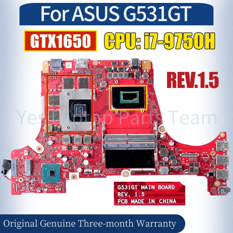 REV.1.5 For ASUS G531GT Laptop Mainboard i7-9750H GTX1650 Notebook Motherboard 100％ Tested