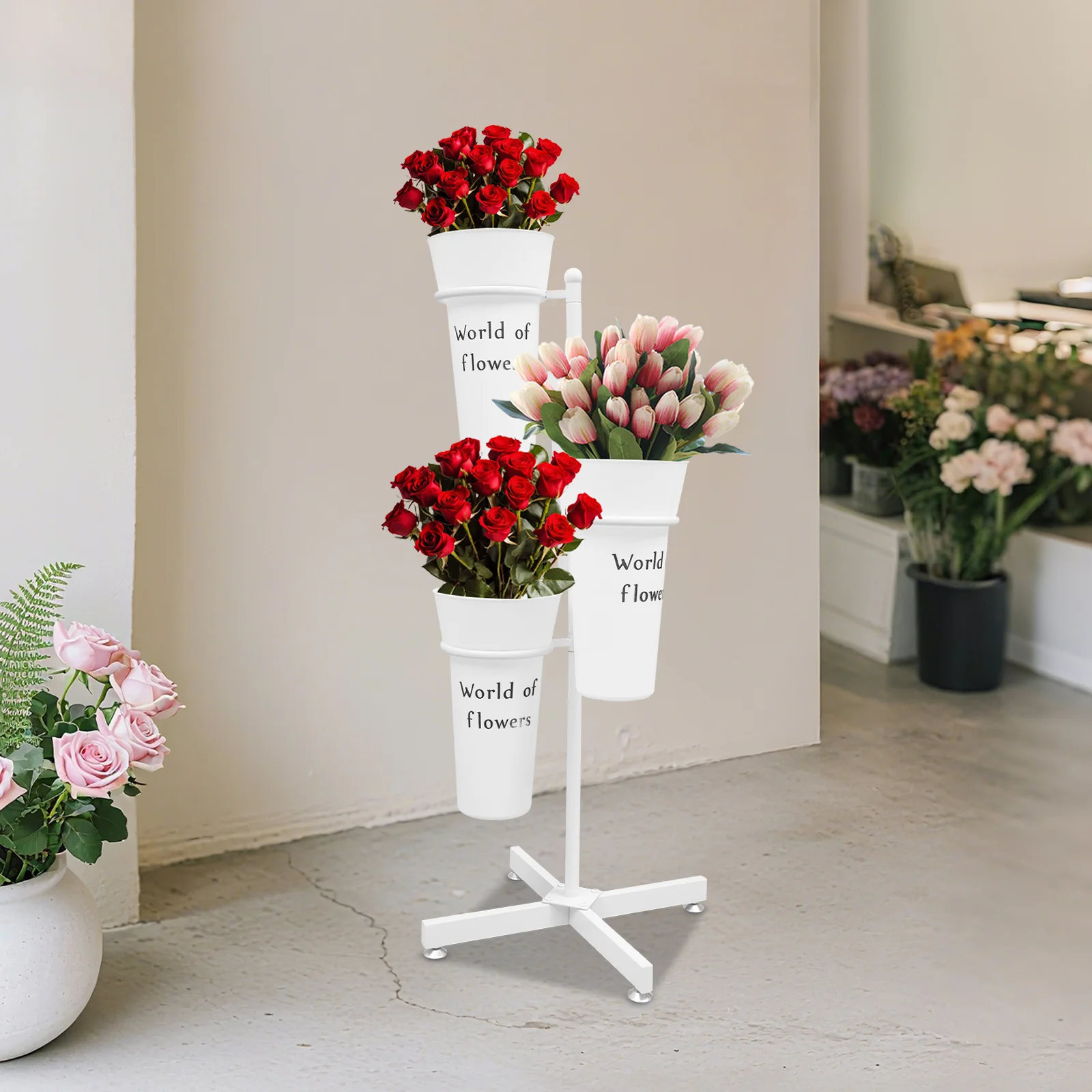 

Подставка для цветов с 4-мя ведрами, отдельно стоящая подставка для цветов, тележка для растений для цветочного магазина, сада, гостиной