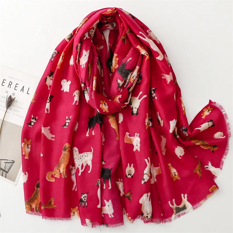 Women Lovely Cute Animal Dachsund Dog Pattern Viscose Shawls And Wraps Snood Pashmina Stole Bufandas Muslim Hijab Sjaal 180*85Cm