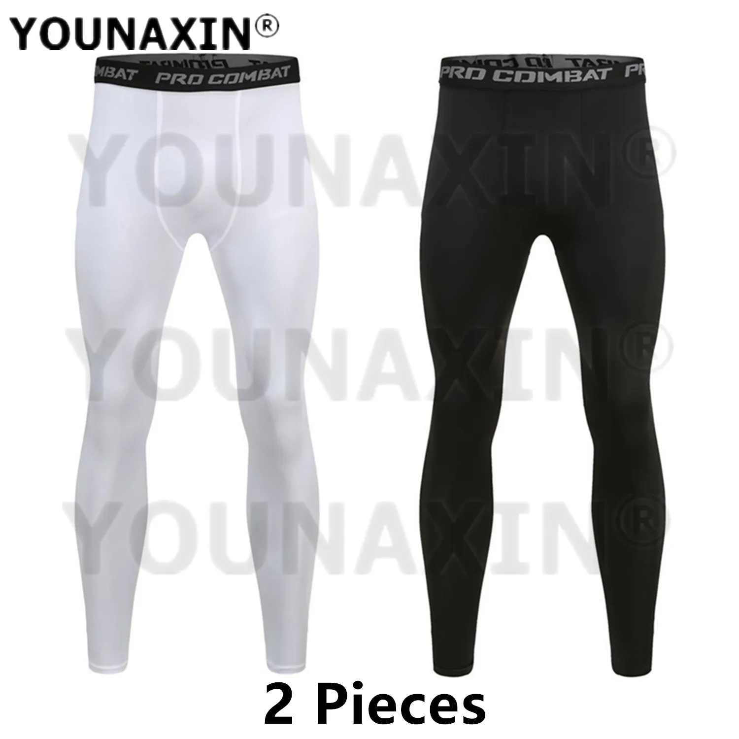 2 Pieces Men Running Trousers Base Layer Tight Training Fitness Jogger Black Sports Skinny White Cycling Pants Gray Long Johns