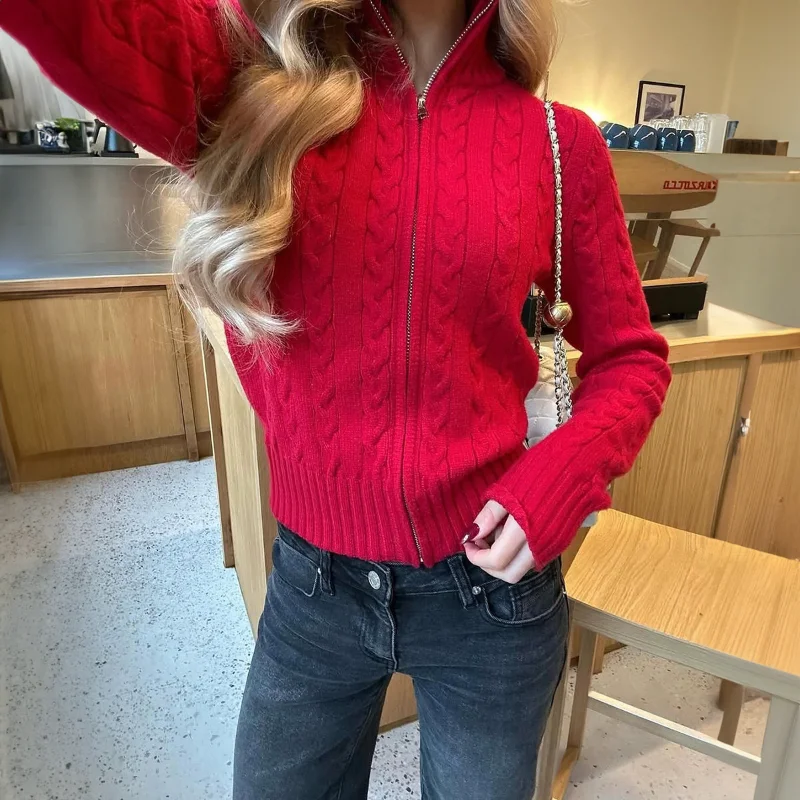 

Casual Vaion Zipper Long-sleeved Coat Sweater for Women 2025 Autumn and Winter