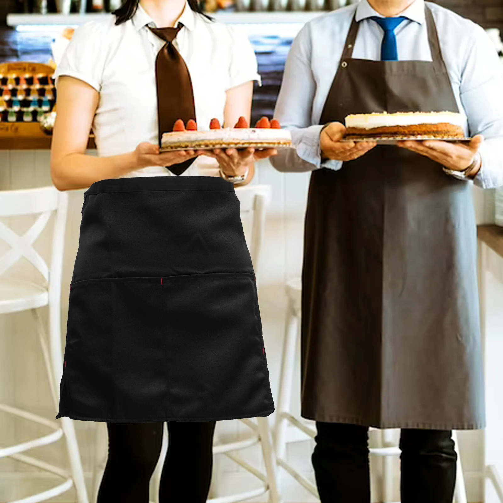 

Черный фартук с двойным карманом на талии для женщин и мужчин, защита для приготовления пищи, держатель для ручек для ноутбука, кухонный инструмент, легко чистится