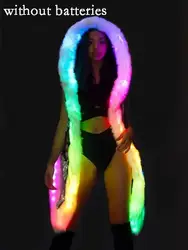 ชุดคอสเพลย์ชุดเชียร์ลีดเดอร์มีฮู้ดเสื้อกั๊กขนเทียมริ้วสายไฟ LED ควบคุมด้วย USB ปักเลื่อมสำหรับวันหยุดบนเวที