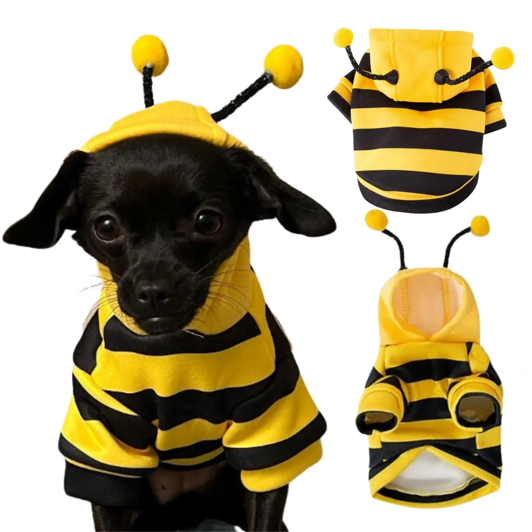

Dog Bee Costume Outfit Bumblebee Hoodie Cat Clothes Funny Dog Hooded Coat Pet Small Medium Dogs Puppy Halloween Party Cosplay