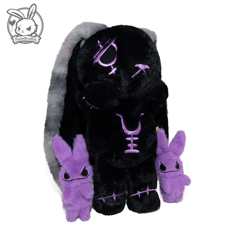 Plushie Dreadfuls Anxiety Rabbit Black Purple Plush Toy Long Ear Stuffed Animal Stress Relief Comfort Surprise Holiday Gift
