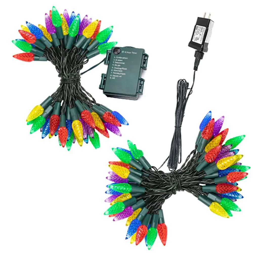 10M 100LED C6 Christmas String Light Plug in Fairy Twinkle String Light 8 Modes Waterproof Extendable for Wedding Party Decor