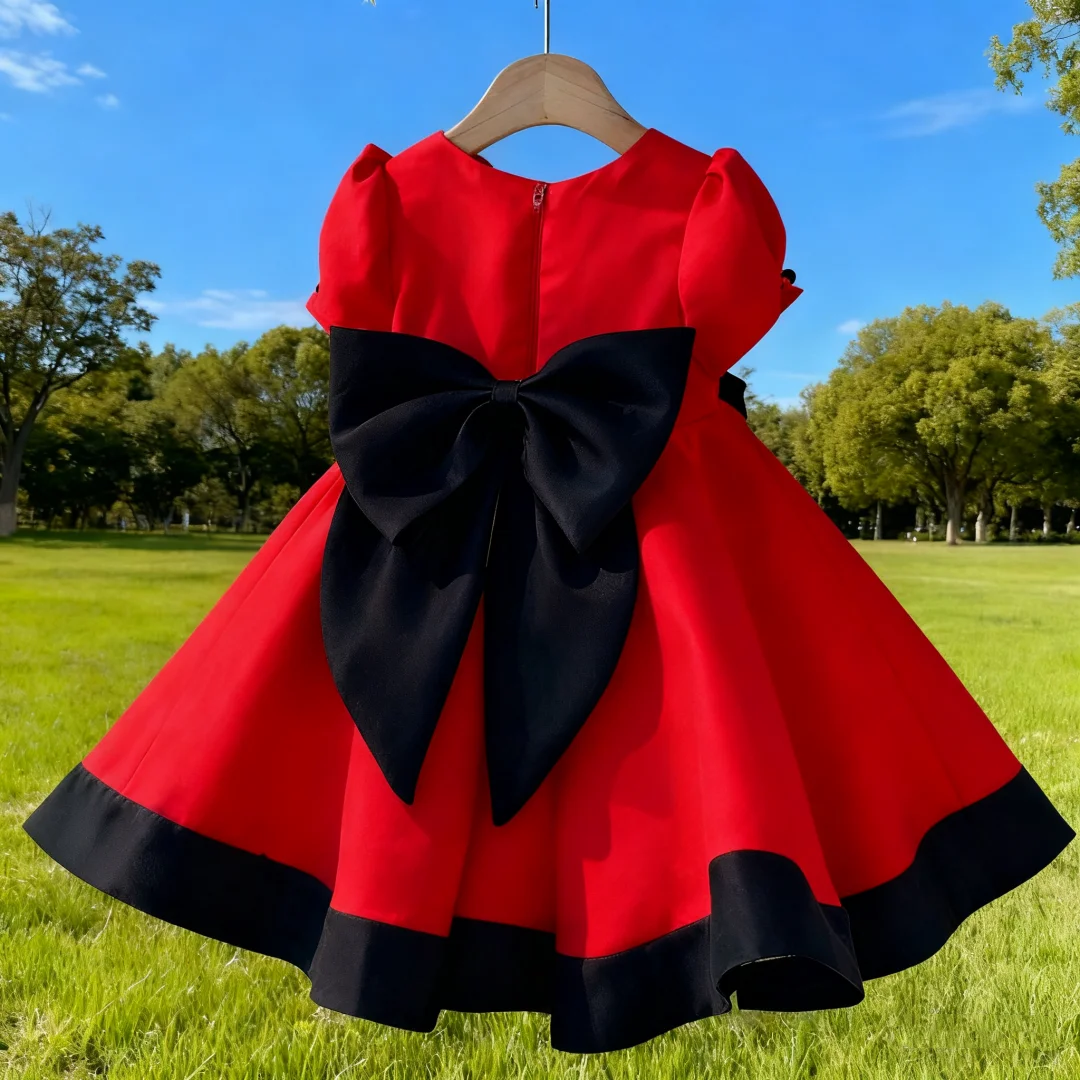 

Детское атласное платье на день рождения во французском стиле, классическое черно-белое свадебное платье принцессы с цветочным узором для подружки невесты