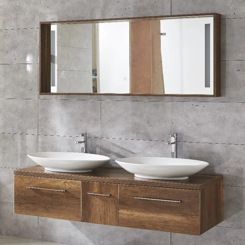 

Double sink modern wall mounted bathroom vanity bathroom unit with lighting