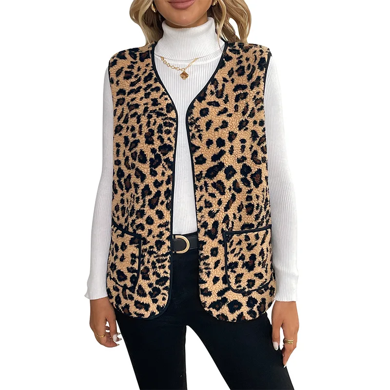 Fall/Winter 2025 New Women's Fashion V-neck Sleeveless Vest Elegant Joker Temperament Vest Leopard Cardigan Coat Jacket Lady