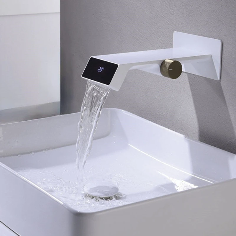 

Bathroom Faucets Brass Intelligent Digital Display LED Faucet Hot&Cold Water Mixer Tap Wall Mounted Bathroom Sink Basin Taps