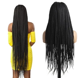 African Braids Wigs 13X4 Lace Front Braids Wig With Baby Hair Synthetic Wigs 34 Inches Black Knotless Box Braids Wig For Women