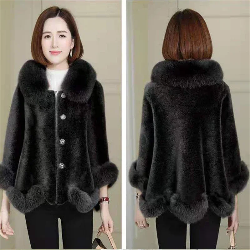 Pop Square Collar Faux Fur Coat Women Particles Imitation Sheep Shearing Coat Female Imitation Fox Fur Collar Fashion Winter Coa