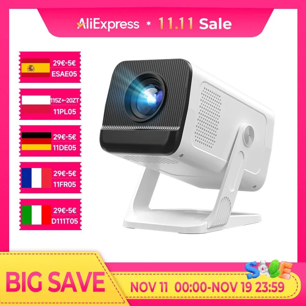 

Mini Projector 1080P 4K Support with WiFi 6 & Bluetooth 5.4 Built-in Apps TV Android 11 Auto Keystone Outdoor Portable Beamer