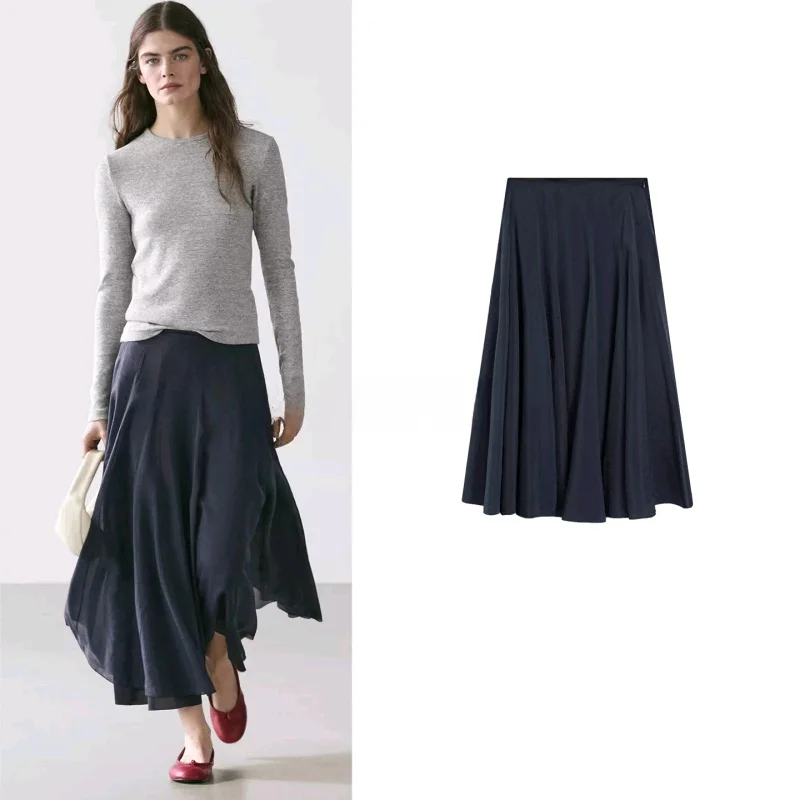 

Новая летняя женская юбка миди в стиле Lazy Style, драпированная, с асимметричным подолом, из полиэстера, А-силуэт