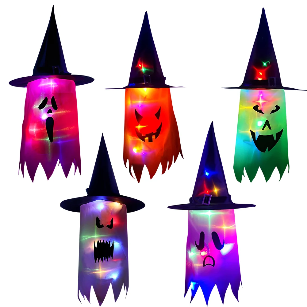 

Scary Halloween Ornament Lighted Hanging Witch Ghost Hats Decoration Haunted House Favors for Halloween Party Indoor Outdoor