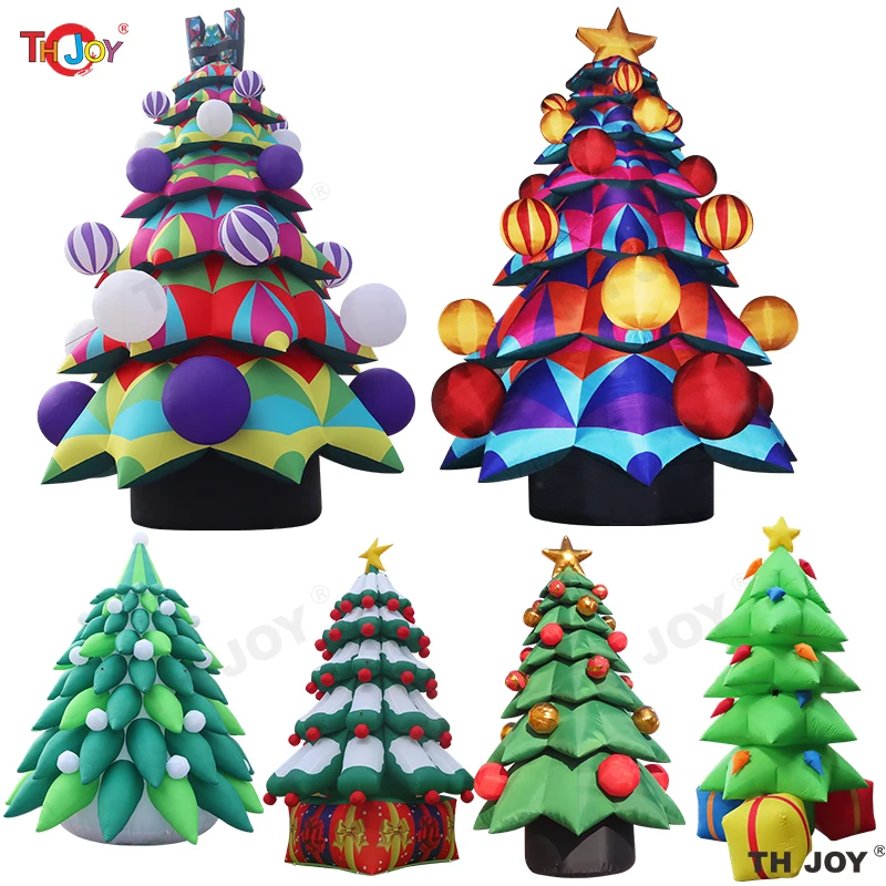 Albero di Natale gonfiabile gigante all'aperto da 40 piedi con palline multicolori e stelle Decorazione per feste Palloncino gonfiabile per alberi di Natale