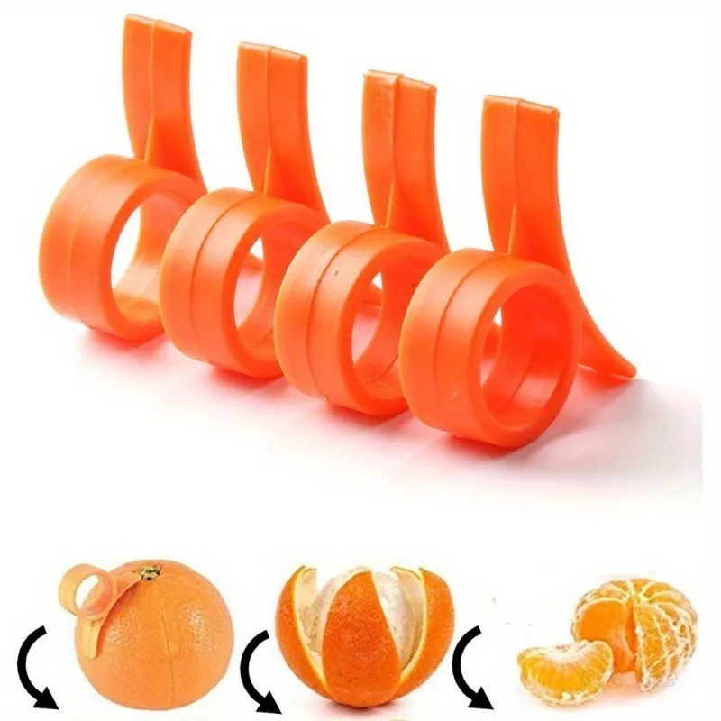 4pcs Orange Peeler Set - Easy-to-Use Plastic Lemon Squeezer with Ring Handle, Kitchen Gadget for Effortless Peeling and Slicing
