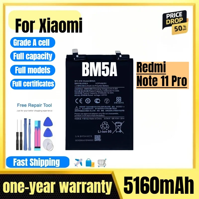 BM5A for Xiaomi Redmi Note 11 Pro Mobile Phone Battery High Quality High Capacity Replacement Bateria Grade A Cell with Tools