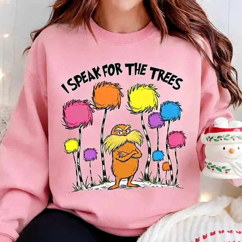 I Speak for The Trees Sweashirt Love Reading Friends Long Sleeve Reading Day Oversized Hoodie Sweatshirts Aesthetic Anime Hoodie