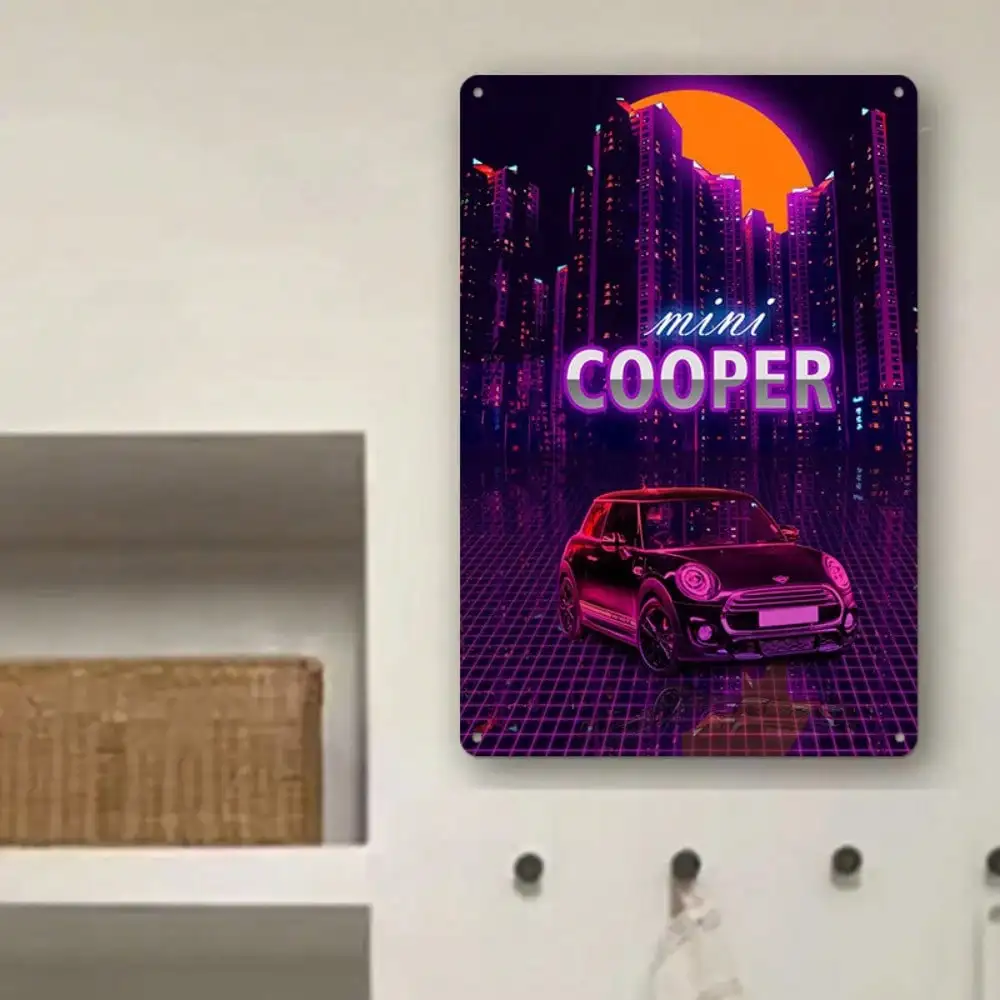 

1PC Mini Cooper Neon Tin Sign - Retro Cityscape Wall Art for Car Lovers & Bedroom 8x12In/20x30Cm