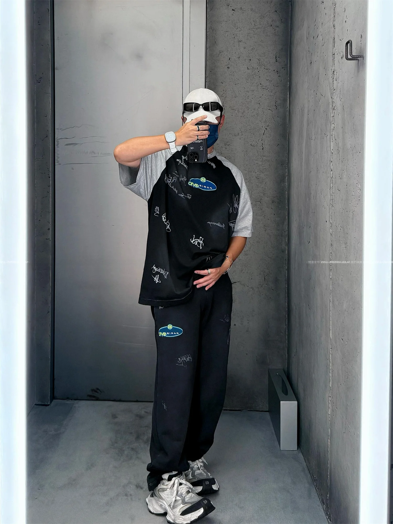 Hand-Dn fiti VANA ILUSION Capsule Embroidered Waed Sweatpants ex Long Trousers Couple Sle Trendy Youth 