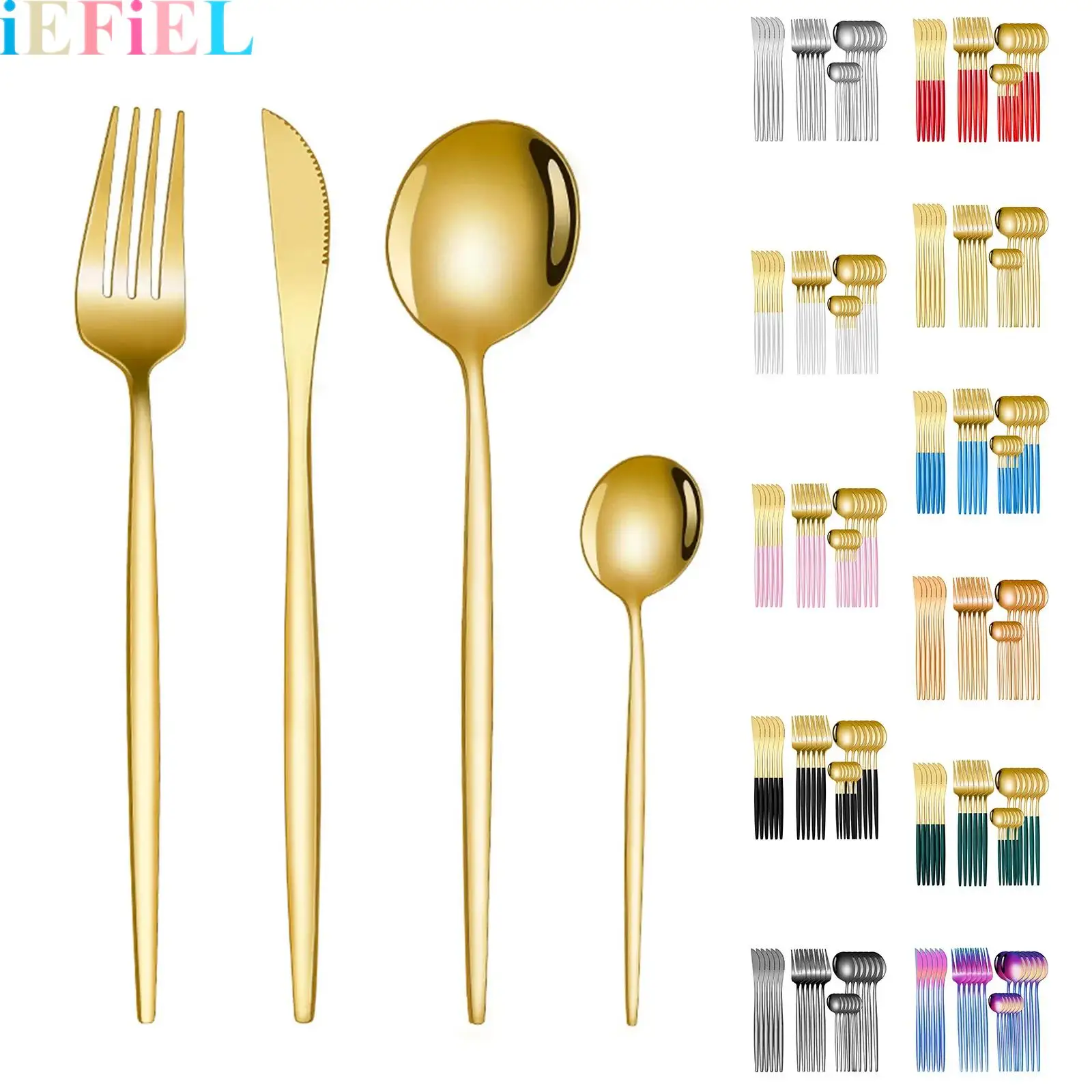 

24Piece Stainless Steel Creative Minimalist Knife Fork Spoon And Coffee Spoon Tableware Set for Home Restaurant Dinner Party