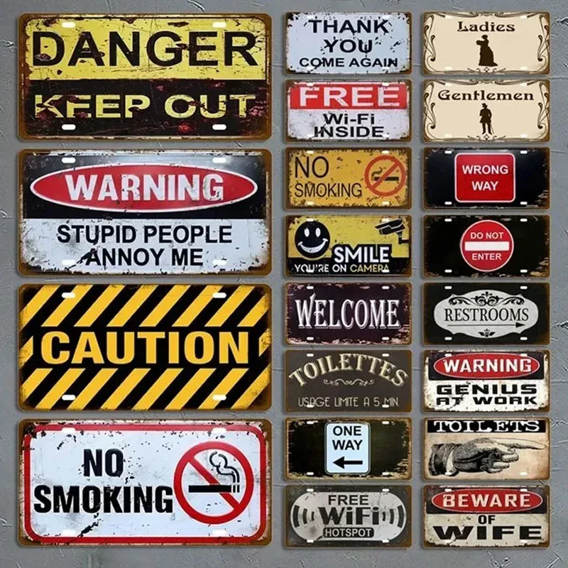 1Pc Retro Metal Aluminum Warning Posters Bar Club Walls Metal Signage, Retro Wall Panels Suitable for Homes, Cafes, Garages