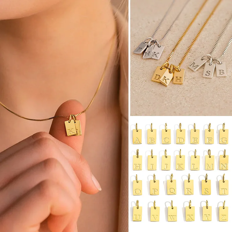 

1pcs Letter Initial Jewelry Women Stainless Steel Rectangle Gold Color Alphabet Pendant Charm for Diy Necklace Accessories
