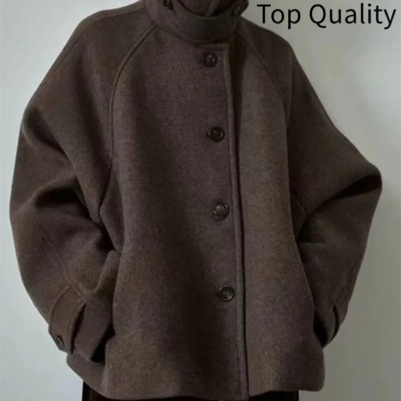 2024 Women's Minimalist Short Wool Coat with Button Design for Autumn and Winter Woolen Coat