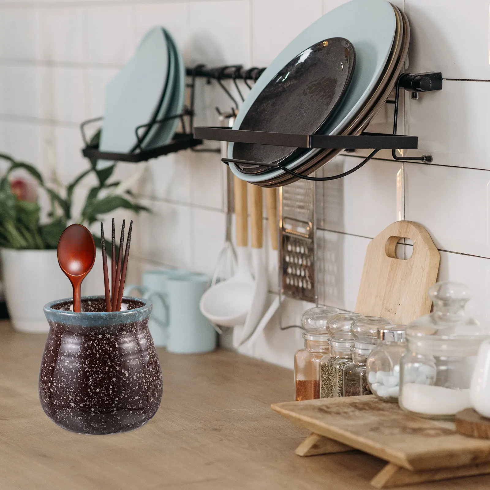 

Ceramic Japanese Style Chopsticks Storage Holder Kitchen Tableware Storage Bucket Cutlery Organizer Pot Japanese Style Jar