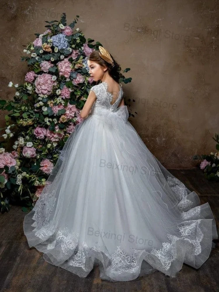 Robe de mariée blanche pour filles, robe de Rh, robe de soirée, appliques en tulle, dentelle, occasion formelle, anniversaire, enfant, élégant, nouveau produit