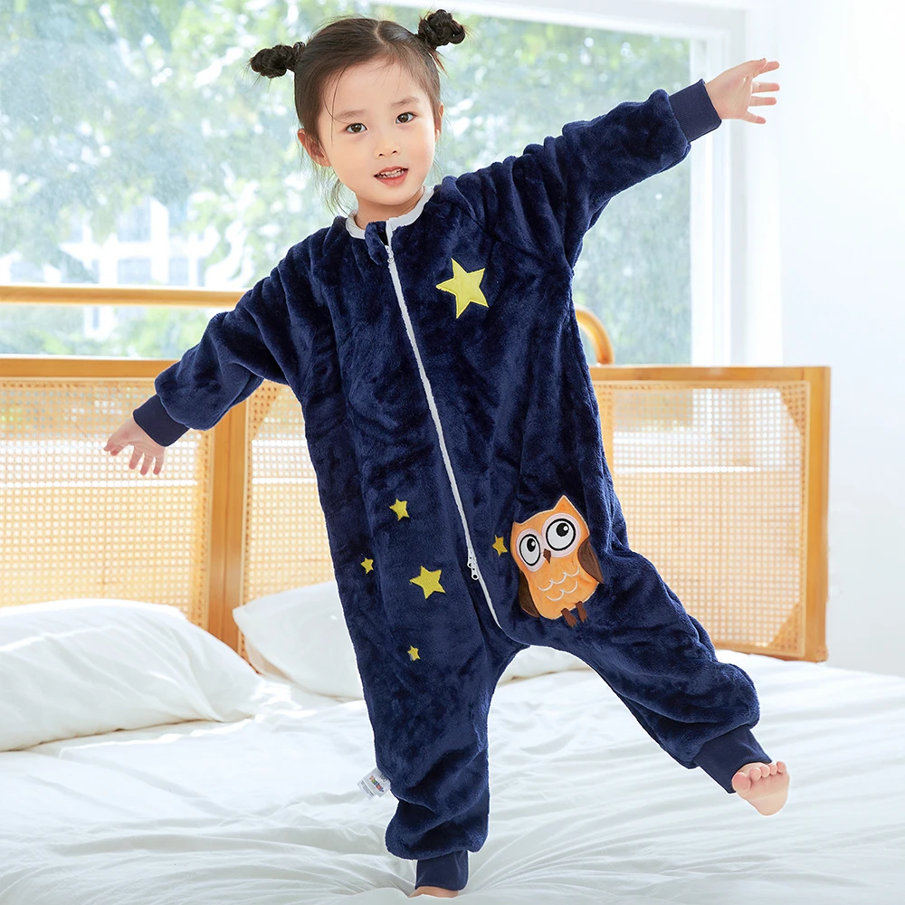 Soft Warm Baby Pajamas One Pieced Set Newborn Pijamas Bodysuits Winter Navy Blue Owl Baby Pjs Toddler Boy Pyjamas Girls Onesies