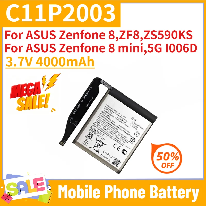 C11P2003 Battery 3.7V 4000mAh for ASUS Zenfone 8,ZF8,Zenfone 8 Mini 5G,ZS590KS,I006D Mobile Phone Replacement Battery