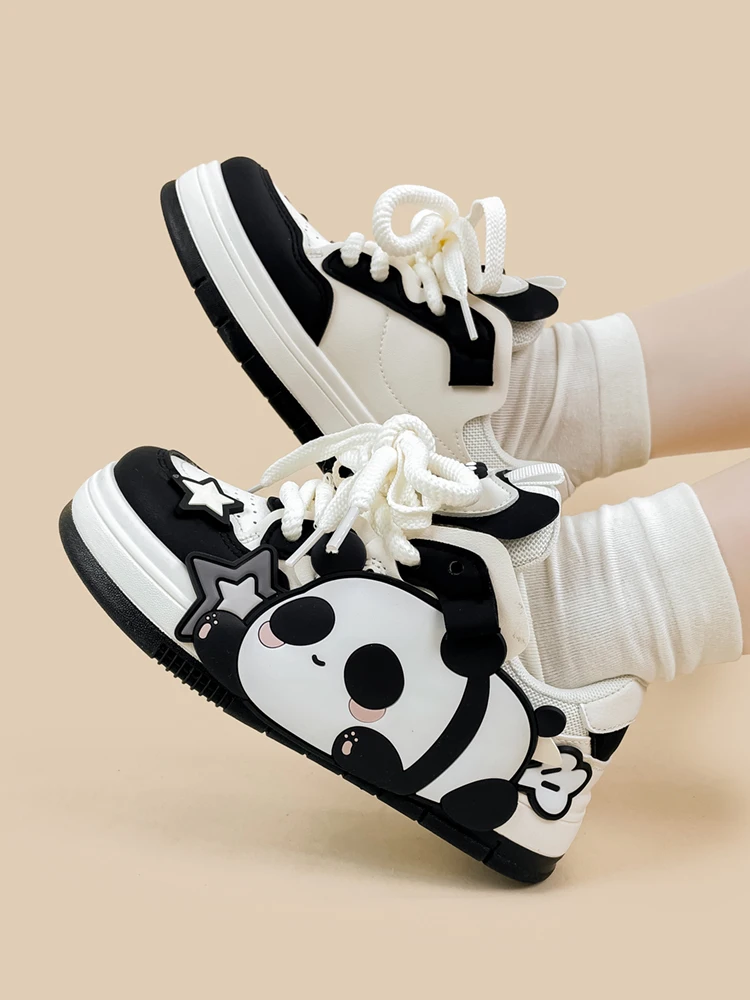 Lolita-zapatos de tablero de Panda para mujer, zapatos Kawaii versátiles de moda, ayuda baja, deportes y ocio para estudiantes, otoño