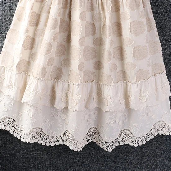 Vintage Mori Girl Floral Embroidery Hollow Out Cotton Skirts Women Spring Summer Elastic Waist Casual Loose A-Line Skirt