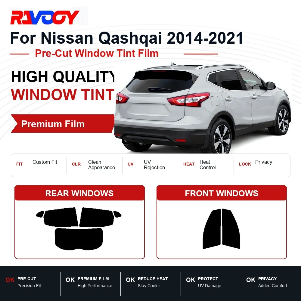 Premium Pre-Cut Window Tint For Nissan Qashqai 2014-2021 Front & Rear Windows UV Heat Rejection Privacy Film