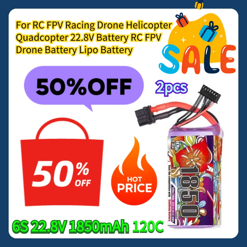 

For RC FPV Racing Drone Helicopter Quadcopter 120C 22.8V Battery RC FPV Drone Battery 6S 22.8V 1850mAh Lipo Battery 2pcs