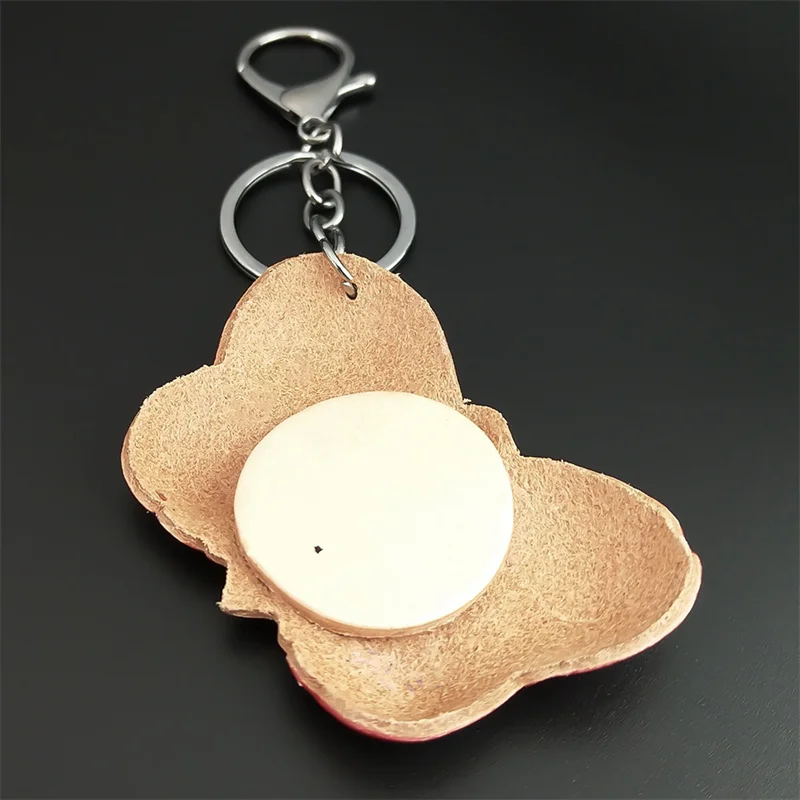 Vintage Pink Butterfly Cowhide Carved Key Chain for Women Men Alloy Silver Color Key Ring Holder Car Bag Jewelry K8835-4S04