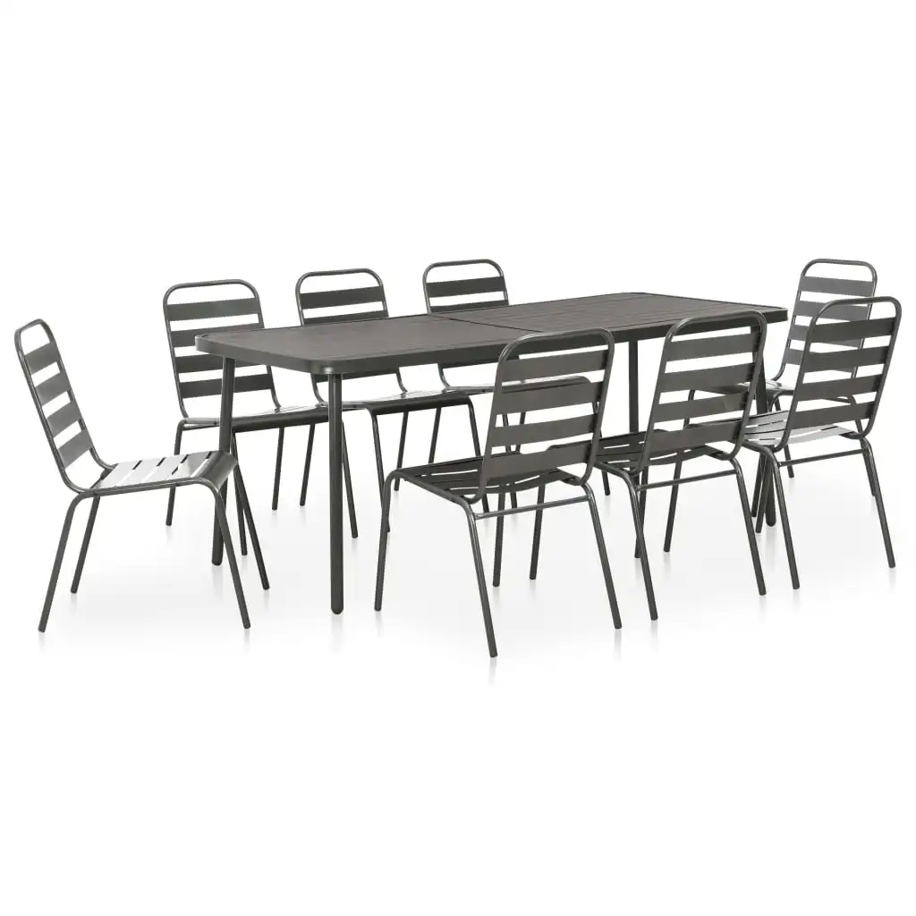 Outdoor dining furniture 9 pcs dark gray steel