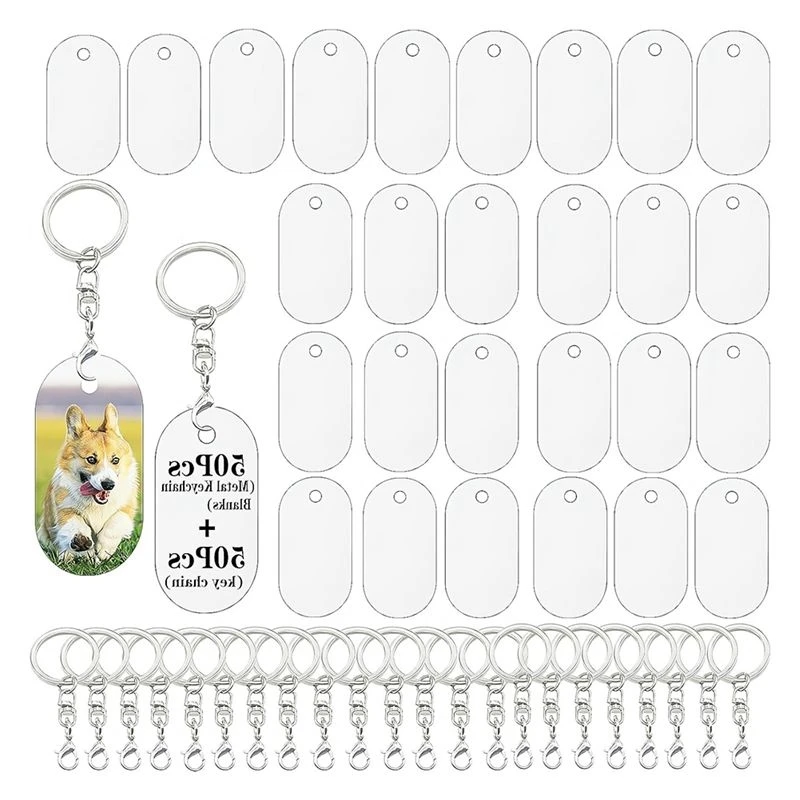Metal Sublimation Keychain Blanks,Sublimation Blanks Bulk For Keychains,Double Sided Sublimation Ornament Blanks 50PCS
