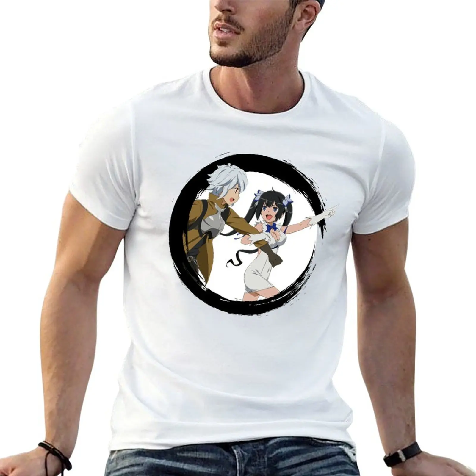 Camiseta de hombre de algodón con estampado de Bell y Hestia, Danmachi, ¿es malo intentar coquetear con chicas en una prisión?